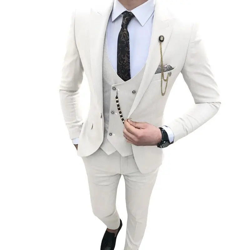 Nouveaux Costumes Homme de Luxe Élégants Ensemble 3 Pièces Tendance Décontracté Chic Coupe Ajustée Revers Pointu Blazer Social Mariage Smoking Bureau