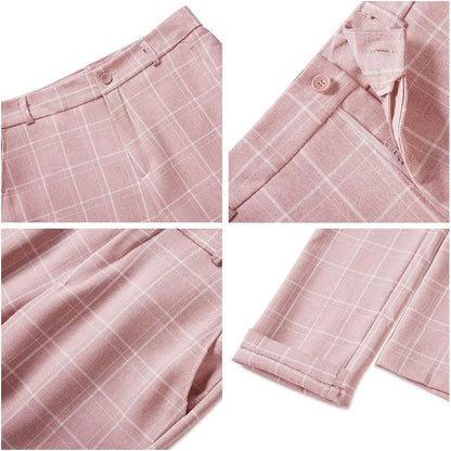 Plaid Women Suits Office Sets 2023 Vintage Long Sleeve Single Button Silm Blazers Chic High Waist Casual Pants Suits