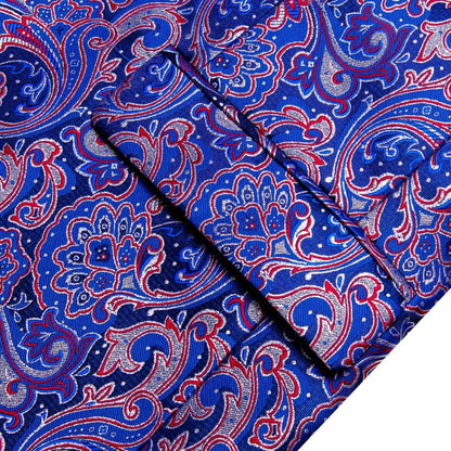 Blue Paisley Jacquard Mens Tuxedo Blazer, Black Satin Shawl Lapel Single Button Suit Jacket for Party Stage Banquet