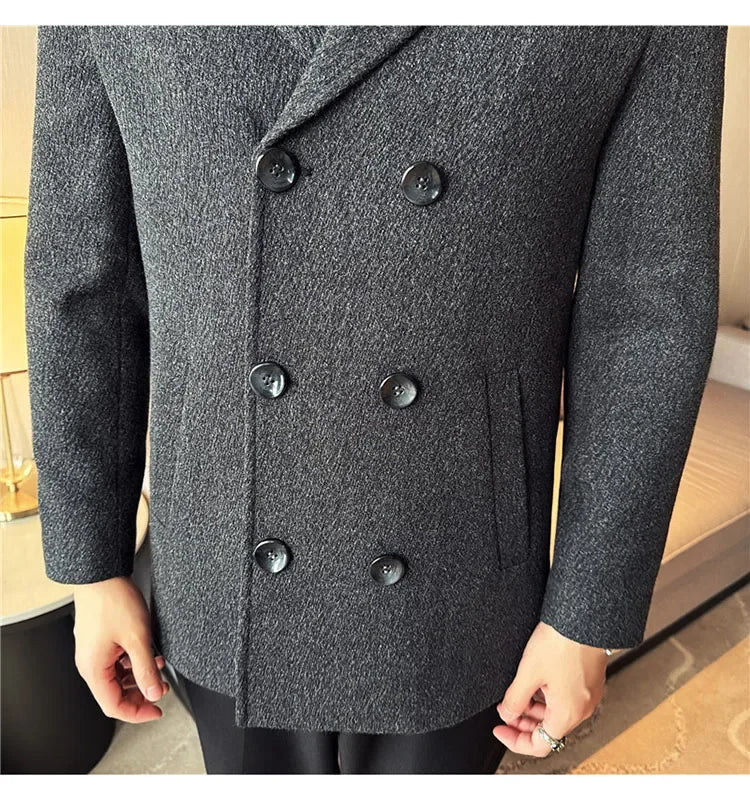 British Style Autumn Winter Thick Double Breasted Woolen Coats High Quality Men Business Casual Warm Suit Jackets Men Clothing