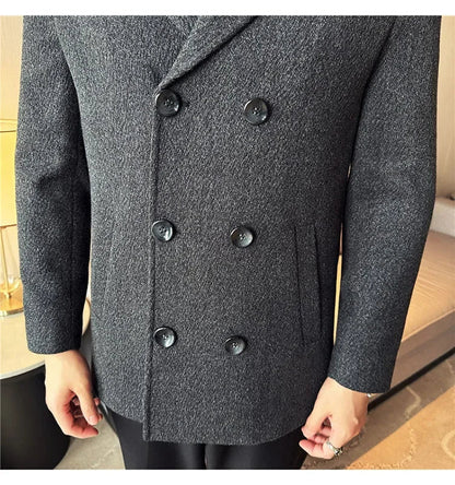 British Style Autumn Winter Thick Double Breasted Woolen Coats High Quality Men Business Casual Warm Suit Jackets Men Clothing