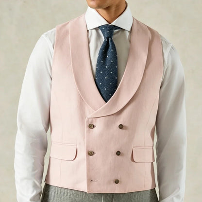 Men's Formal Vest Double-Breasted Lapel Waistcoat Pink Solid for Wedding & Business
