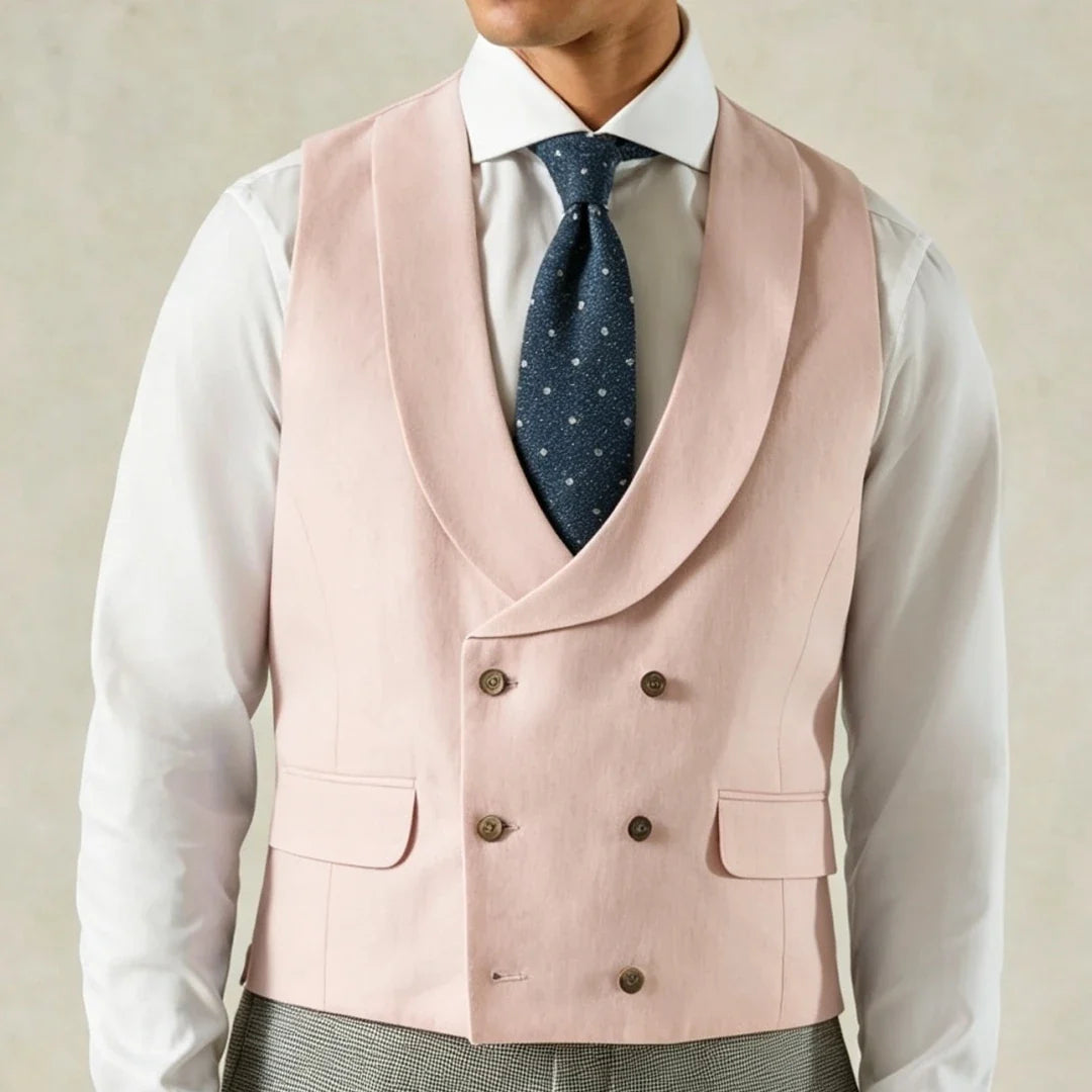 Men's Formal Vest Double-Breasted Lapel Waistcoat Pink Solid for Wedding & Business