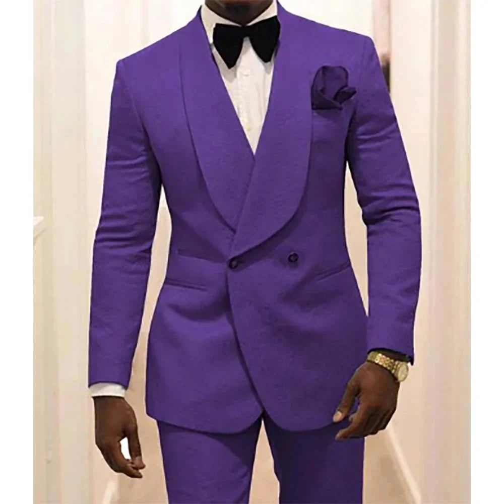 Men's Double Breasted 2-Piece Wedding Suit with Rose Jacket — Smoking Suit for Men