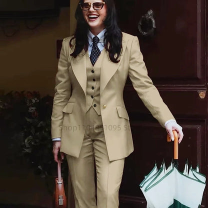 Fashion Single Breasted Women's Suits Blazer Luxury Regular Length 3 Piece Jacket Vest Pants Outfit Formal Lady Clothing Costume