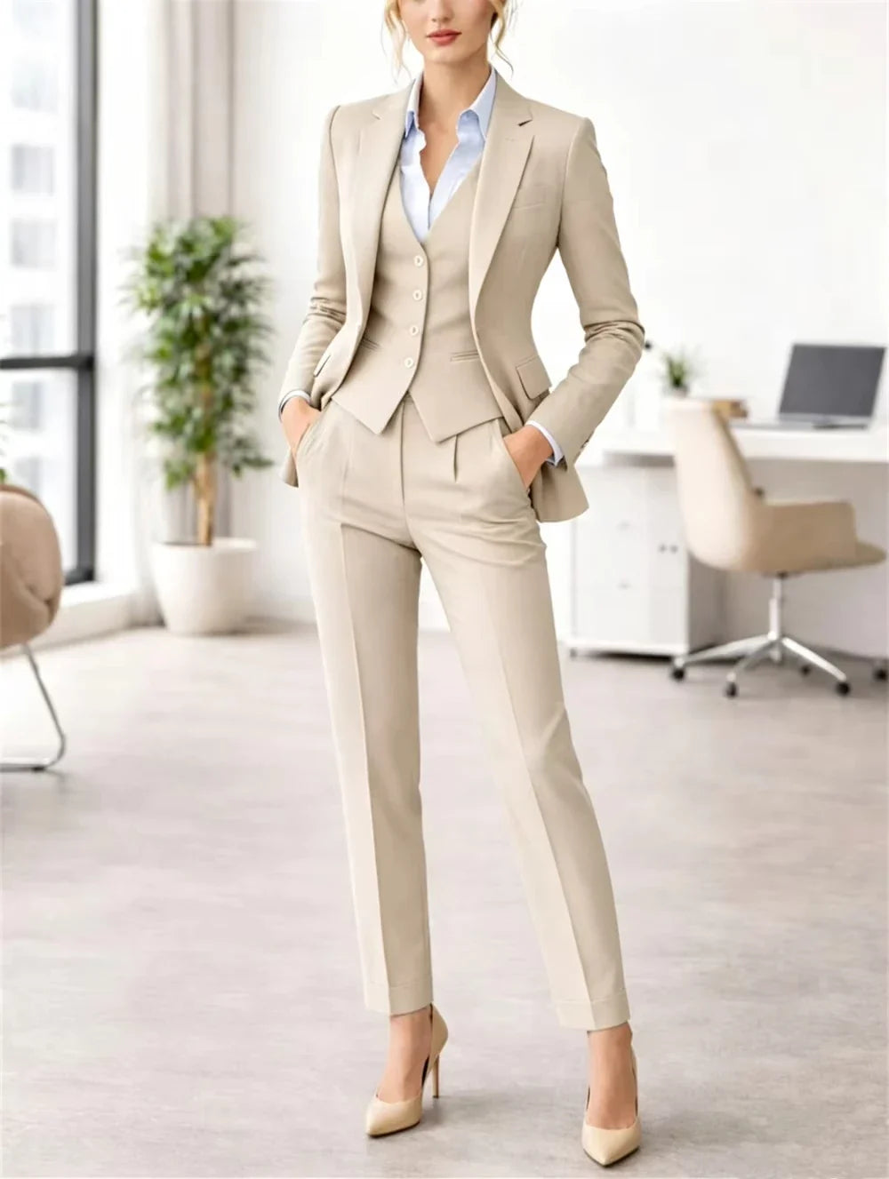 New Tuxedo Suit Slim Fit Three-Piece Women's Suit Wedding Guest Suits Elegant Office Women Suits Jacket+Vest+Pant