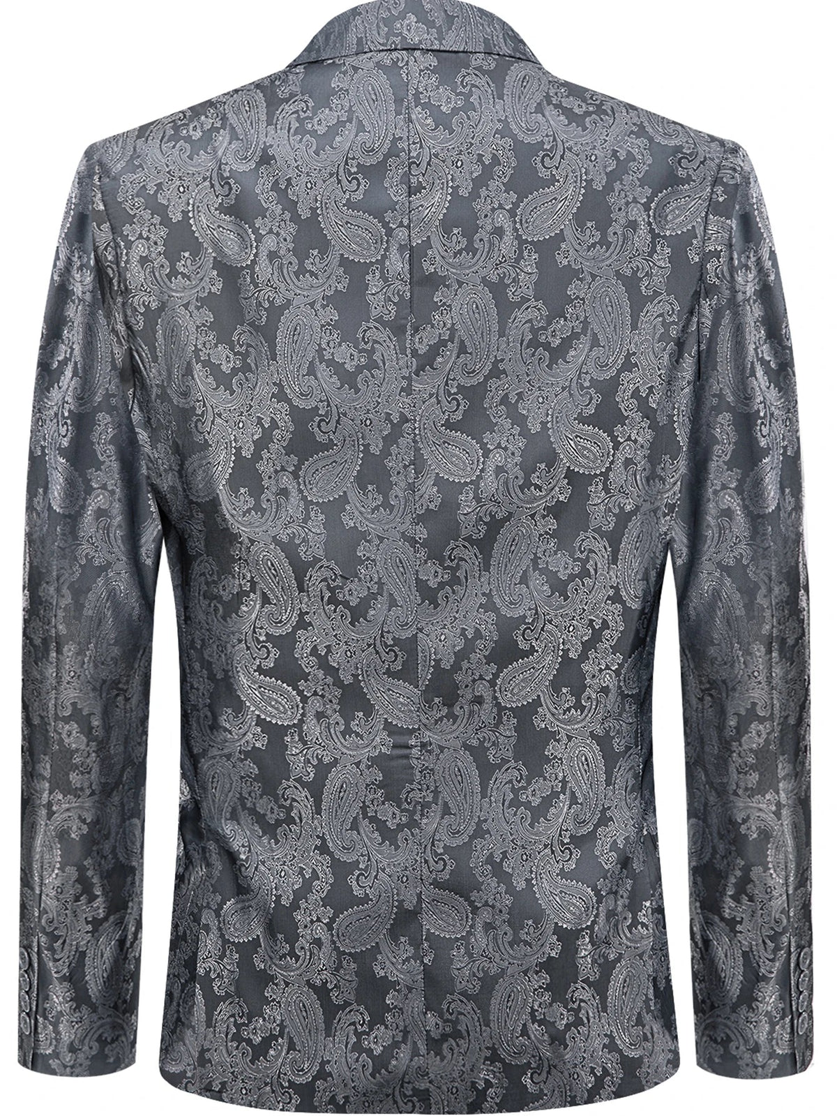 Slim Fit Dark Grey Paisley Jacquard Mens Blazer, Notch Lapel Single Button Formal Suit Jacket Evening Party Host Costume
