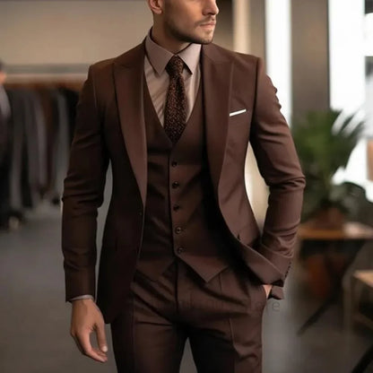 Elegant Gray Men's Suit Slim Fit Fashion Wedding Tuxedo 3 Piece Two Buttons Peak Lapel Blazer Vest Pants for Party Homme Costume