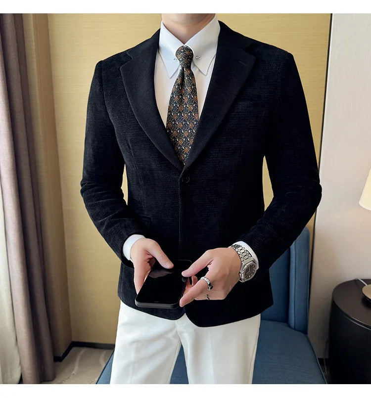 2025 Autumn Winter Velvet Suit Jacket Men Casual Business Blazers Wedding Groom Social Banquet Party Formal Blazer Men Clothing