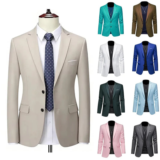 Men's Formal Blazer – Solid Color Single Button Suit Jacket for Wedding & Business