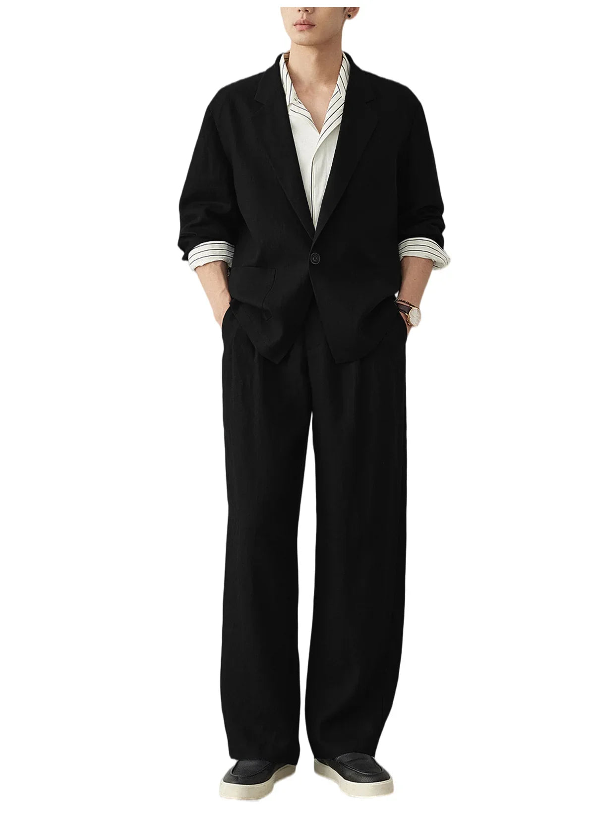 Men's Linen Blazer Suit Set Lightweight Breathable Casual Jacket Business Vacation Party Wedding Spring Summer Autumn Daily Wear