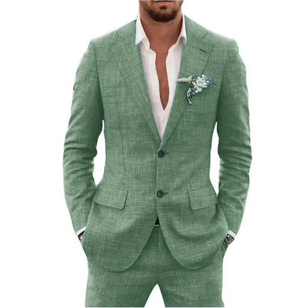 Terno de linho casual masculino, 2 peças, blazer, calça, conjunto slim fit, verão, praia, festa, casamento, baile, noivo, smokin