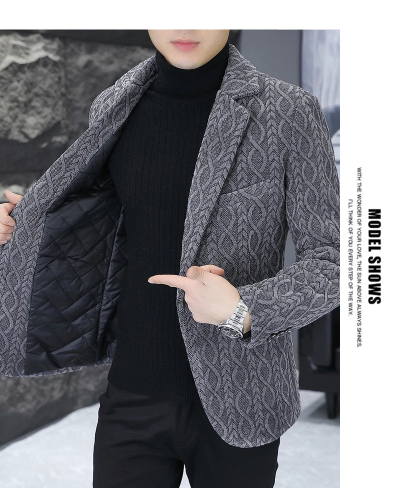 Blazer Autumn/Winter Golden Sable Velvet and Cotton Thickened Thermal Small Suit Fashion Business Men's Slim Blazer