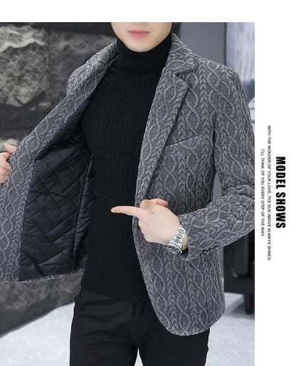 Blazer Autumn/Winter Golden Sable Velvet and Cotton Thickened Thermal Small Suit Fashion Business Men's Slim Blazer