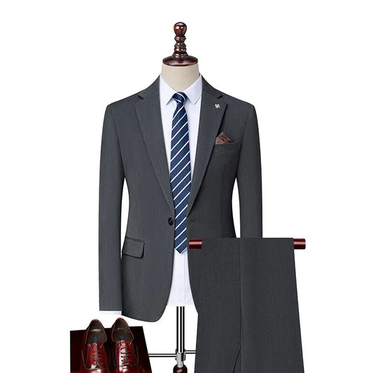 Men's Slim Fit Two-Piece Smart Casual Suit for Weddings & Banquets