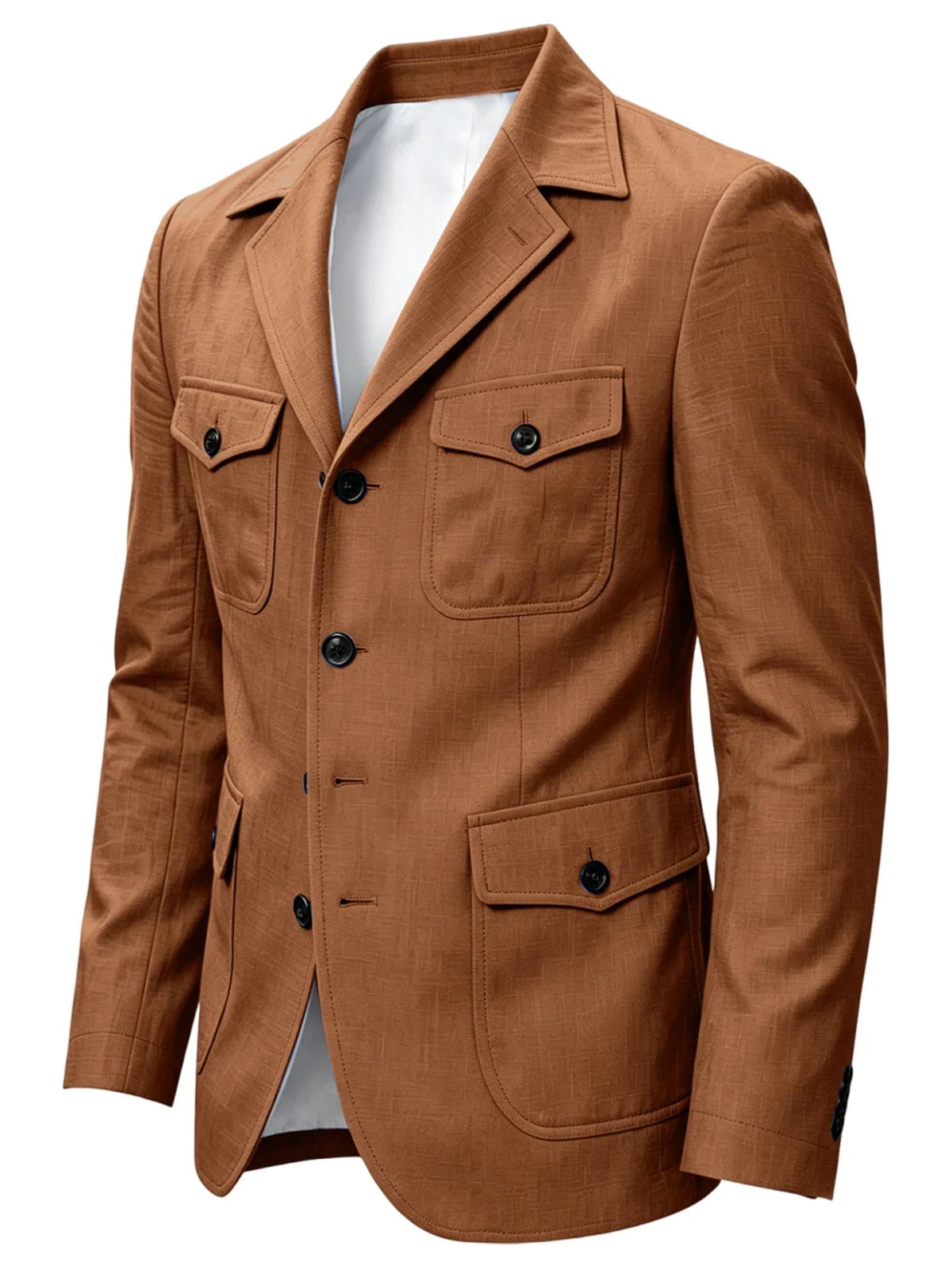 Men's Linen Safari Blazer Four Flap Pockets Slim Soft Jacket Casual Business Coat For Street Outdoor Vacation Party Daily Travel