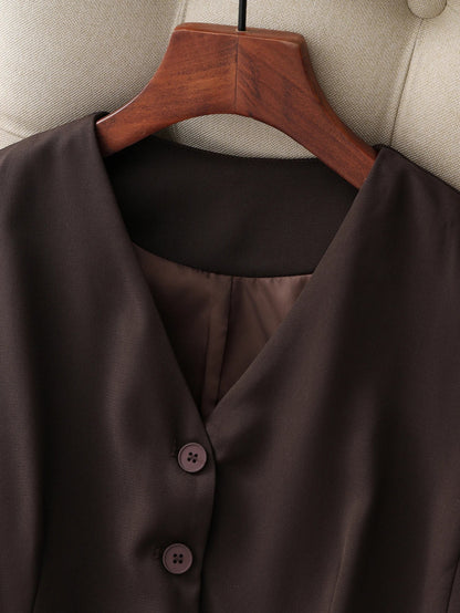 Vintage Inspired Women's Waistcoat Retro Brown V-Neck Slim Fit Suit Vest for a Classic Look，Office & Business Casual