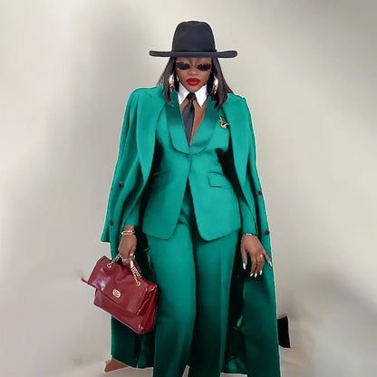 Modern Women's Suit New 3 Piece Pants Sets Blazer+Trousers+Overcoat Office Commute Elegant Style Banquet Dinner Formal Wear