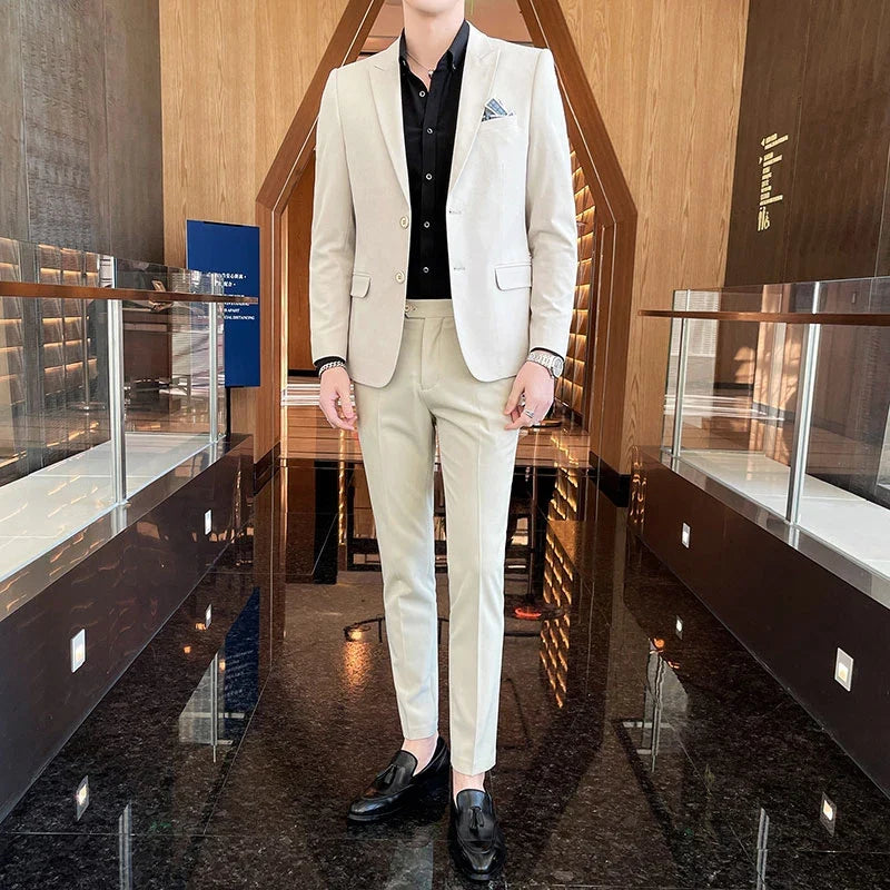 2025 Slim Fit Three-Piece Business Suit Set High-End Korean Style Wedding Groom Party Dress Suit Vest Trousers M-4XL