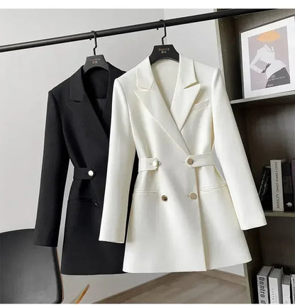 Women Suit Blazer Elegant Coat Spring Autumn Fashion Korean Blazer Luxury Double Breasted Jacket Solid Ladies Tops Clothes