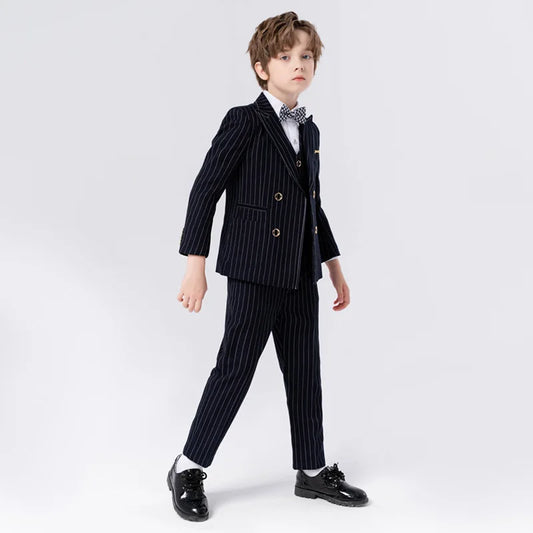 Gentleman Kids Slim 4Pieces/Set Jacket Vest Pants Bowtie Party Dress Children Ceremony Photograph Suit Boys Performance Costume
