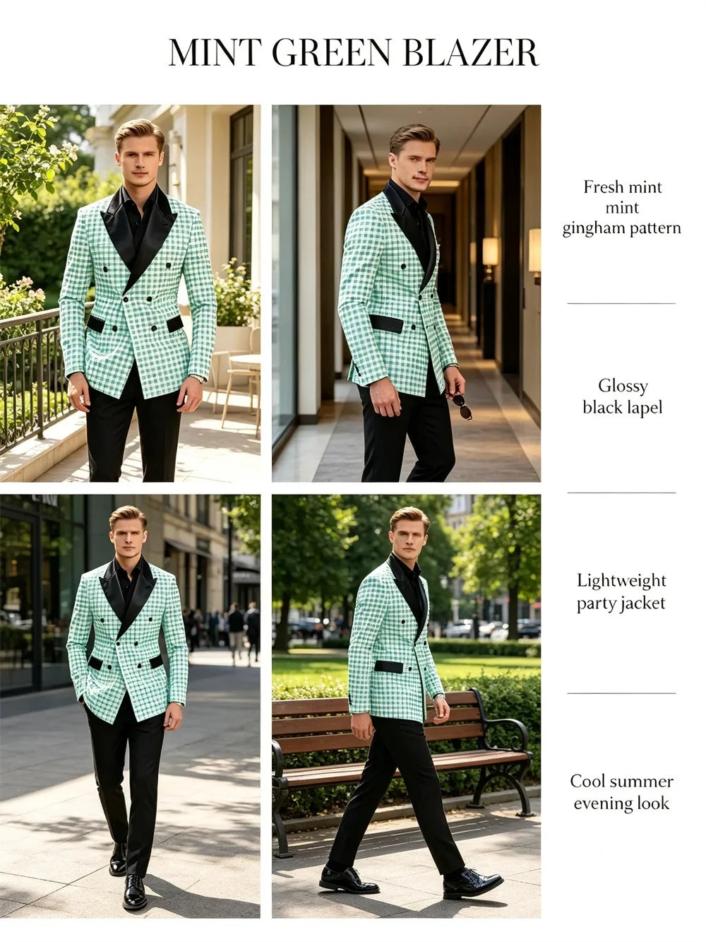 Men's Checkered Double Breasted Blazer Tailored Slim Fit Formal Jacket For Wedding Groom Cocktail Event Prom Dinner Party Coat