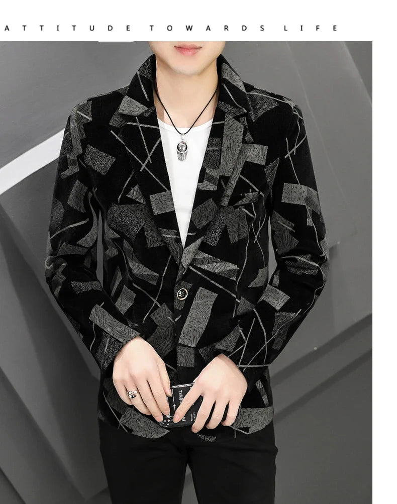 Fashion Handsome Slim Fit Corduroy Suit for Men High Quality Young Boutique Style Single Breasted West Coat M-5XL