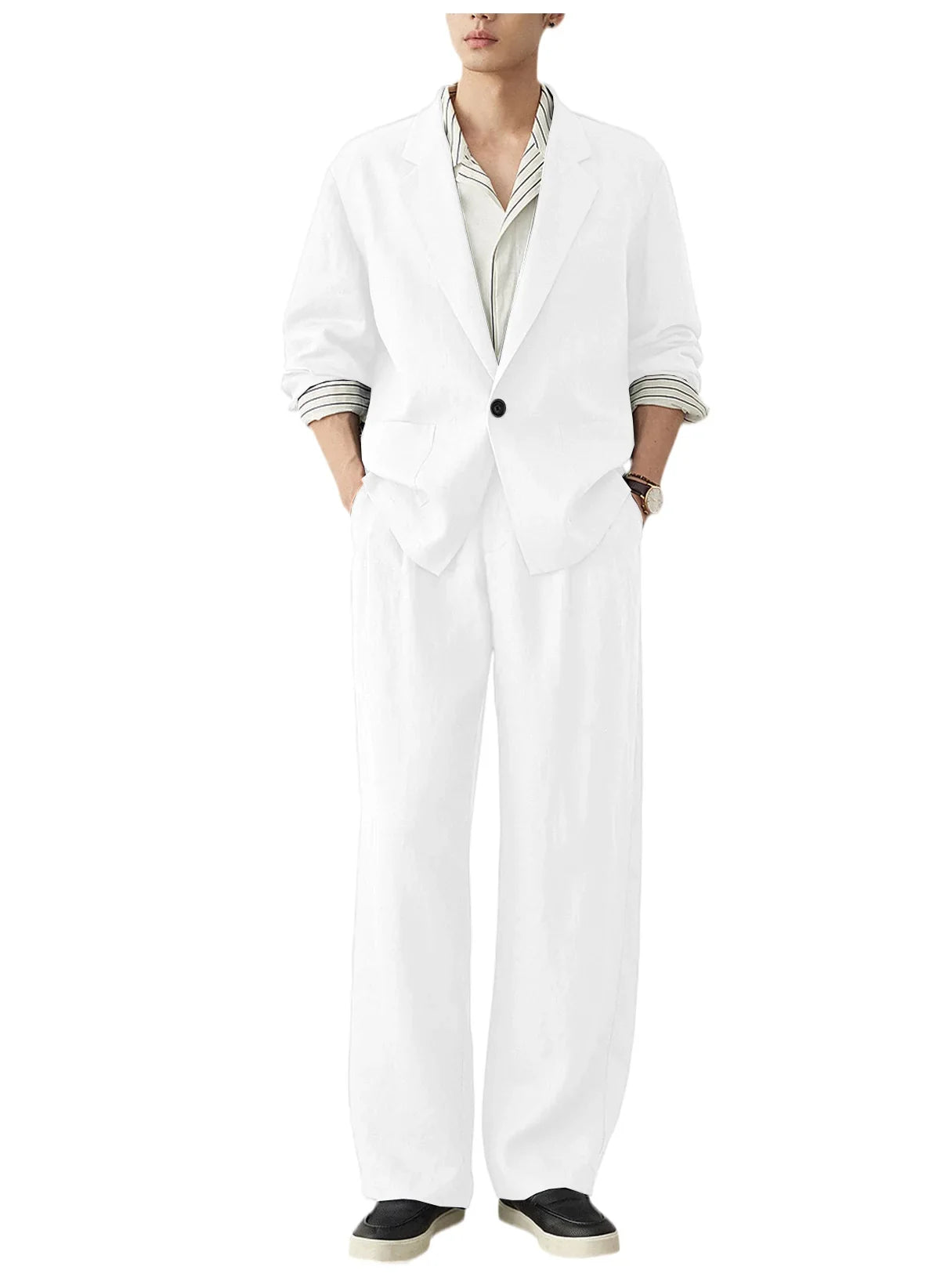 Men's Linen Blazer Suit Set Lightweight Breathable Casual Jacket Business Vacation Party Wedding Spring Summer Autumn Daily Wear