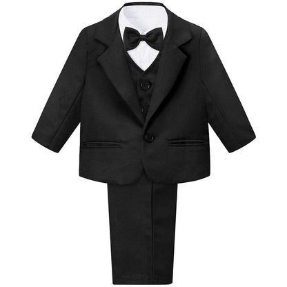 Baby Suit Toddler Tuxedo Infant Boy Tux Formal Wedding Birthday Gentleman Dress Ring Bearer Outfit Black 6 Months to 3 Years