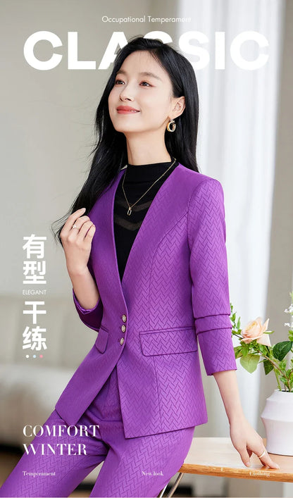 Purple Suit for Women, Professional Business Formal Suit, Jacket and Pants, New Fashion Office Work Clothes for Ladies