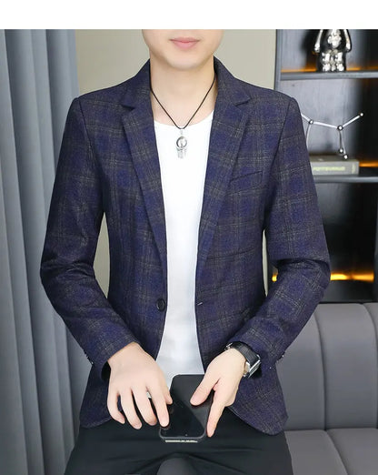 2026 Blazer Outdoor men's checked fashion business trend Wedding Slimming Gentleman Casual Korean travel high formal Wear Blazer