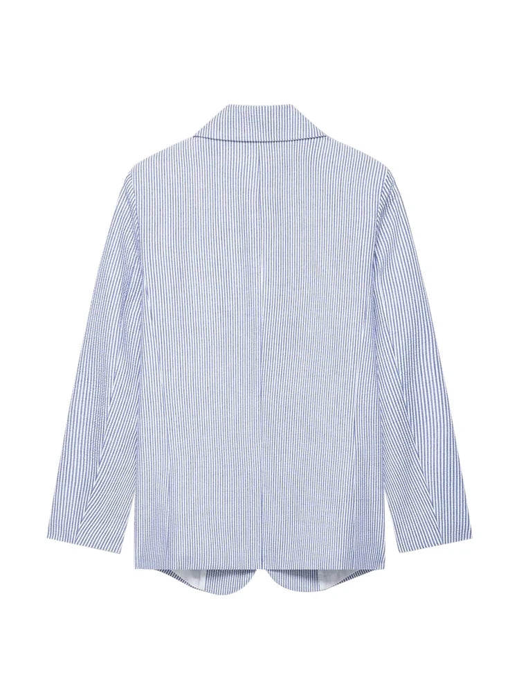 Women's Fashion Striped Blazer Coat with Front Buttons, Long Sleeve, Female Outerwear for Office and Business Wear