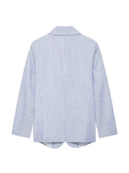 Women's Fashion Striped Blazer Coat with Front Buttons, Long Sleeve, Female Outerwear for Office and Business Wear