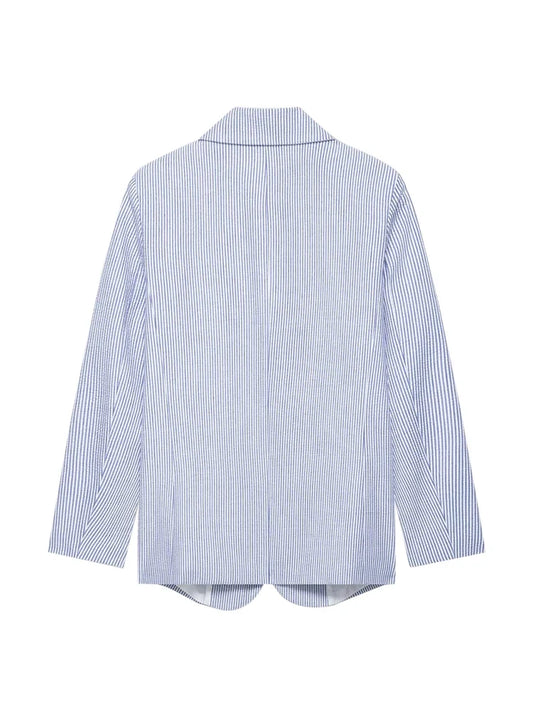 Women's Fashion Striped Blazer Coat with Front Buttons, Long Sleeve, Female Outerwear for Office and Business Wear