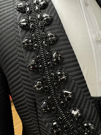 Gorgeous Sparkly Beaded Men's Suit Set 3 Pieces Banquet Party Wear,Black Jacquard Slim Fit Suits For Men Wedding Groom Sets