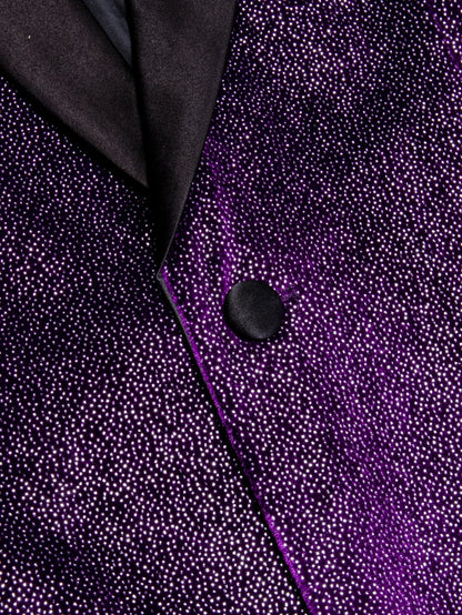 Glitter Purple Velvet Mens Tuxedo Jacket, Satin Lapel Single Breasted Blazer Wedding Prom Party Suit Coat