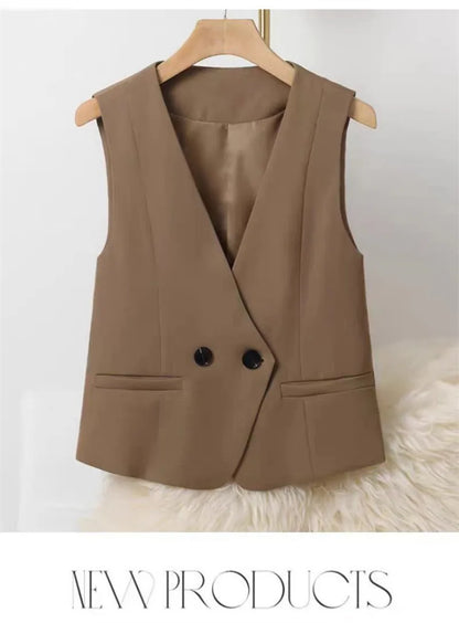 Women's Blazer Vest Coat 2026 Spring Autumn Sleeveless Ladies Vest Jacket Casual Tops Fashion Ladies Waistcoat Chaleco Mujer