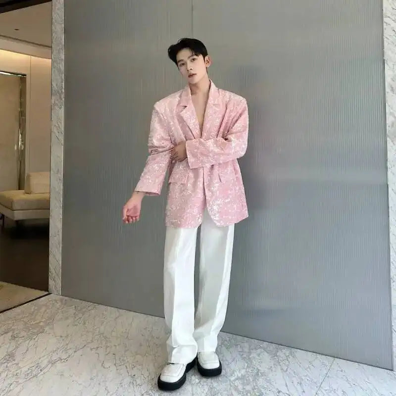Blazer 2025 Autumn New Sequin Patchwork Luxury Elegant Temperament Coat Men's Fashion Handsome Shoulder Pad Coat JY5816
