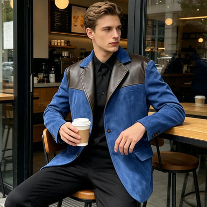 Men's Suede Blazer Single Breasted Slim Fit Classic Suit
