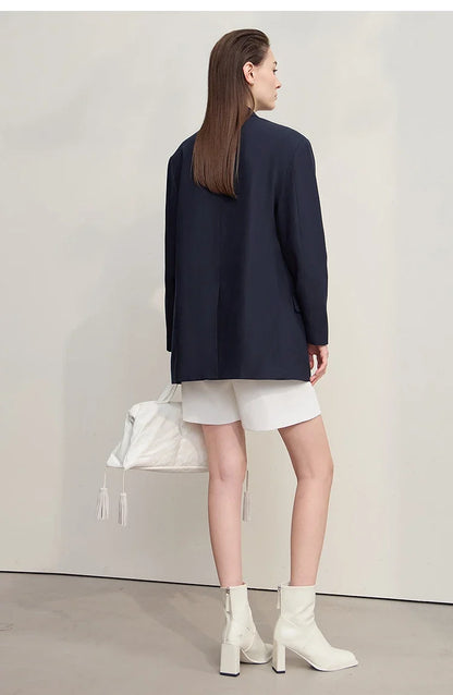 Women's Jacket 2025 Autumn New Commuter Elegant Solid Loose Top Women Long Sleeves Single Breasted Blazer Ladies 12553060