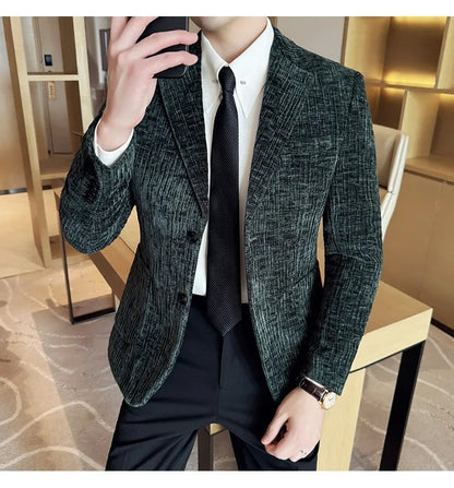 2025 Winter Chenier Thick Suit Jacket for Men Korean Slim Fit Casual Business Men Blazers Wedding Groom Office Social Dress Coat