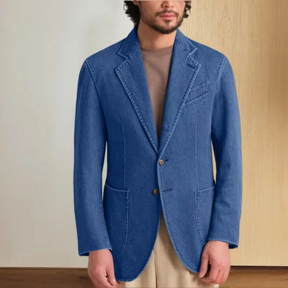 Men's Stretch Denim Blazer Classic Fit Notch Lapel 2 Button Suit Jacket Soft Breathable Business Casual Sport Coat For Spring