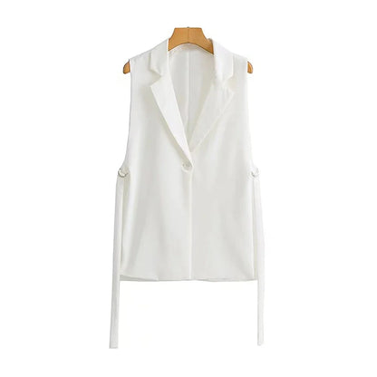 Women Fashion With Taps Side Vents Waistcoat Vintage Sleeveless Front Button Female Outerwear Chic Vest Tops