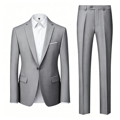 Men's Suit Set Wedding Elegant High Quality Blazer Pants Slim Fit Wrinkle Resistant Business Formal Breathable Durable