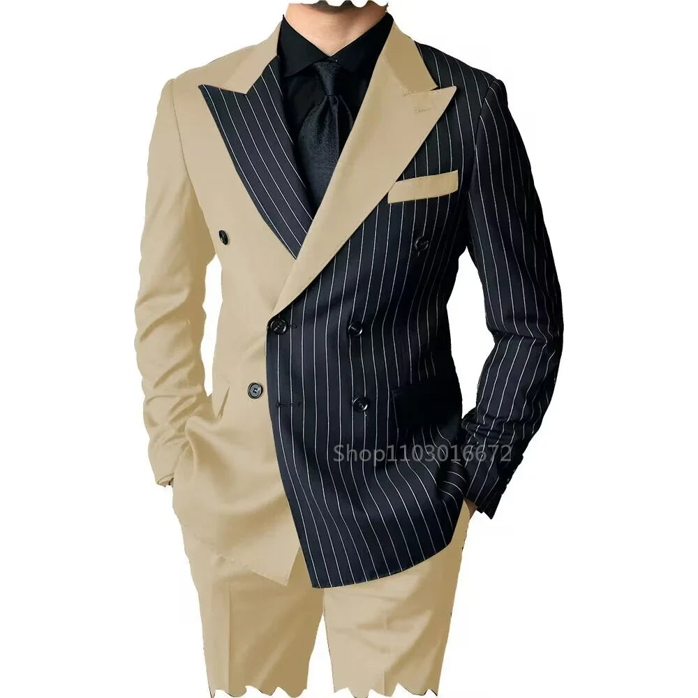 2 Piece Men's Wedding Suits Groom Tuxedos with Peak Lapel Double Breasted Blazer And Pants Set for Prom Business Costume Homme