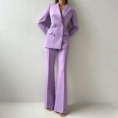 Women 2 Piece Suits Sets Elegant Peak Lapel Double Breasted Outfits Daily Casual Chic Female Suit (Jacket+Pants) Customized