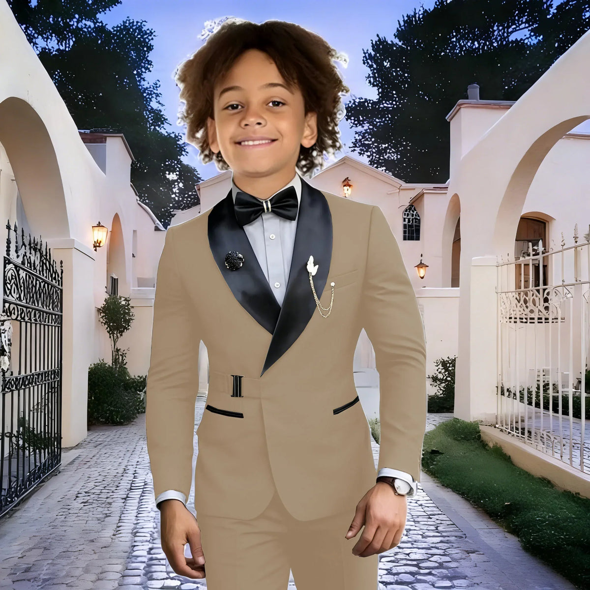 Navy Blue Boy Suits Wedding Kids Tuxedos 2 Pieces Formal Blazer Shawl Lapel Double Breasted Prom Suits (Jacket+Pants)