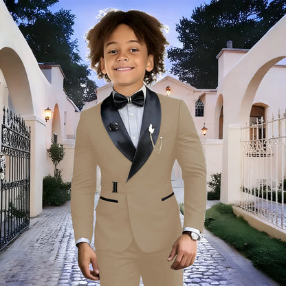 Navy Blue Boy Suits Wedding Kids Tuxedos 2 Pieces Formal Blazer Shawl Lapel Double Breasted Prom Suits (Jacket+Pants)