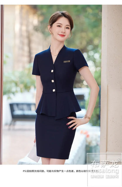 Short Sleeve Suit Professional Set Summer Hotel Management Front Desk Reception Manager Workwear Waiter Uniform Formal Wear