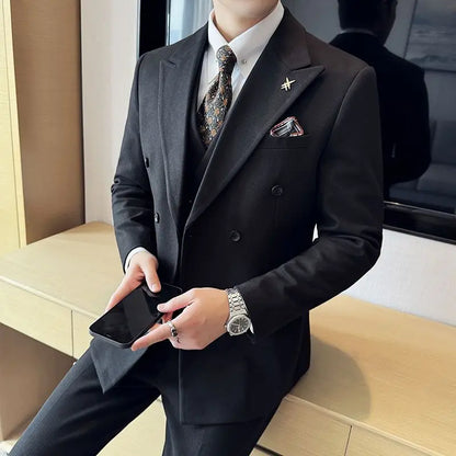 Men's Tuxedo Suit 3 Piece Set Slim Fit Bead Decoration One Button for Wedding Groom & Dinner
